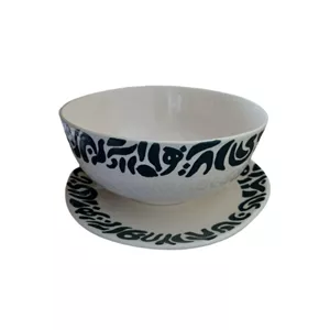ست کاسه و دیس سرامیکی مدل نقاشی خط مجموعه 2 عددی