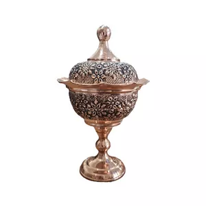 قندان قلمزنی مسی مدل گلبرگ لاله پایه دار 