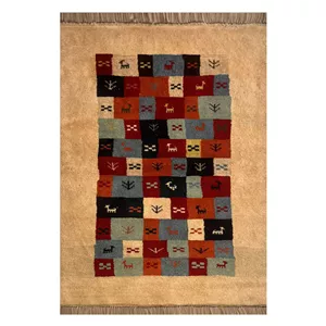 گبه دستبافت قشقایی یک متری کد NKP.RJ0084 زمینه کرم