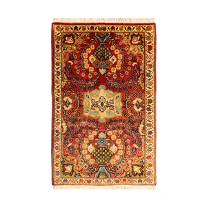 فرش دستبافت نیم متری طرح بیجار کد 45P704 زمینه لاکی