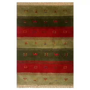 گبه دستبافت قشقایی یک متری کد NKP.RJ0088 زمینه سبز