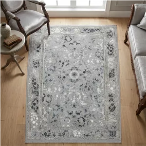 فرش ماشینی 1500 شانه زمینه نقره‌ای حاشیه نقره ای مدل افشان کد 1929699 کلکسیون اعیان