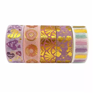 چسب کاغذی مدل واشی طلاکوب فانتزی عرض1.5 سانتی متر بسته 5 عددی