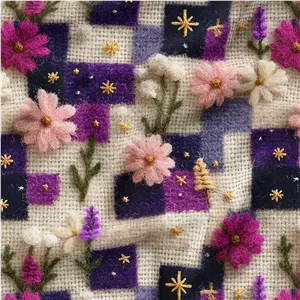 پارچه ملحفه عرض 1.5 متر پارچه باما طرح پنج بعدی گل هیراد کد 5014871 رنگ بنفش