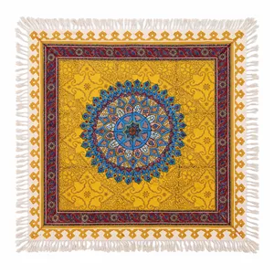 رومیزی قلمکار صنایع دستی فاخر مدل مدرن طرح سمبل لوتوس کد Sq60LotusAchaemenid-RYB