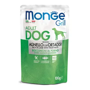 پوچ سگ بالغ مونژه مدل Monge Grill Adult با طعم بره و سبزیجات وزن 100 گرم