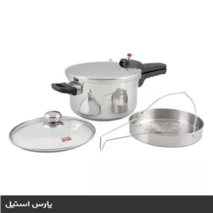 زودپز پارس استیل مدل کف سه لایه 4/5 لیتری با درب پیرکس و سبد بخارپز