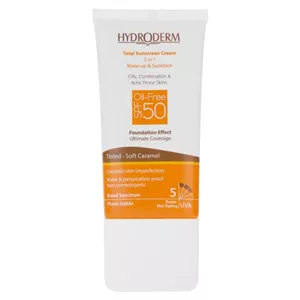 کرم ضد آفتاب ضد جوش رنگی فاقد چربی SPF 50 هیدرودرم رنگی - کاراملی اورجینال