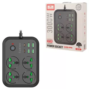 چند راهی 4 خانه ارلدام ES-SC25 با کابل 2 متریشارژر USB و Type-C