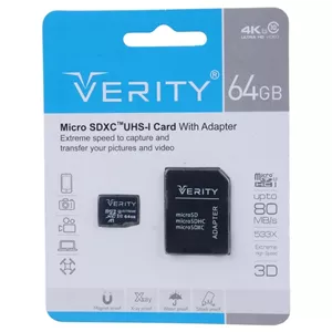 رم میکرو 64 گیگ وریتی Verity A1 U3 C10 80MB/sخشاب