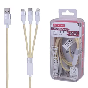 کابل سه سر فست شارژ 60 وات تسکو TCT 111 طول 1.2 متر
