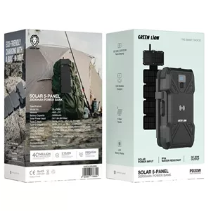 پاوربانک خورشیدی 5 پنل 30000 میلی آمپر گرین لاین مدل Solar 5 Panel Power Bank GNSOL5PN30BK