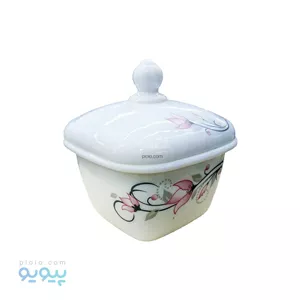 قندان مربع چینی سفید طرح گل و برگ عمده و کارتنی