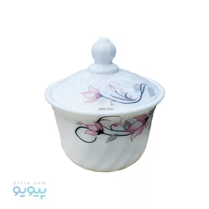 قندان دایره چینی سفید طرح گل و برگ عمده و کارتنی