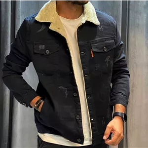 کت جین مشکی مردانه داخل خز سفید بالاترین کیفیت ممکن - اورجینال دیلم