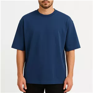 تیشرت بیسیک سورمه ای مردانه | استایل لش باکسی پارچه ماکان