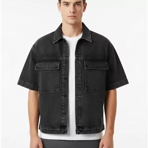 کت جین آستین کوتاه ذغالی باکسی اولد مانی | فوق‌العاده شیک و مدرن