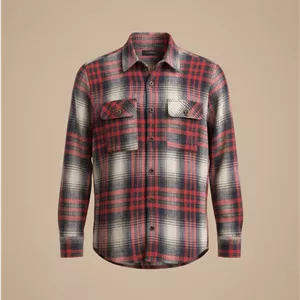 پیراهن پشمی چهارخونه با پارچه برس‌خورده و ترکیب رنگ قرمز سفید – کد ۸۹۲