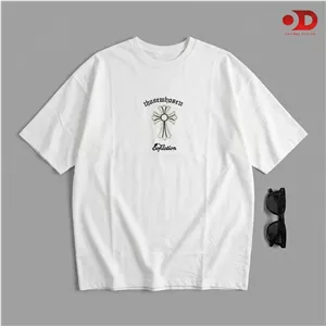 تیشرت لش سفید گل دوزی کروم هارتز؛ استایل Streetwear دورس دو نخ با کیفیت / اورجینال دیلم