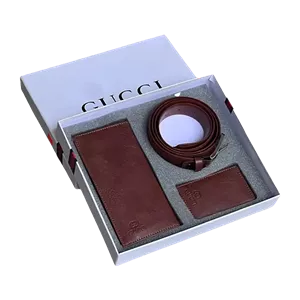 ست هدیه سه تکه کیف پول و کمربند و جاکارتی مردانه چرمی gucci LUXURY-2934