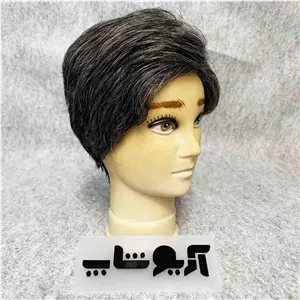 کلاه گیس مردانه کوتاه 50 درصد جوگندمی موی سفید مدل 105 کد رنگ 51B