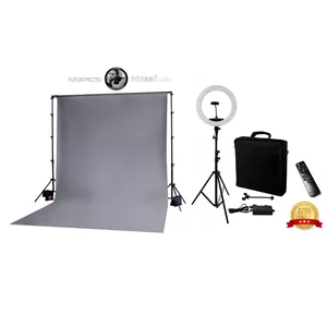 کیت فون طوسی مخمل به همراه رینگ لایت حرفه ایGray Screen Ring Kit