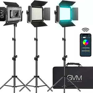 کیت 3 عددی نور سینمایی حرفه ای GVM 880RS مدل GVM 880RS RGB LED Video Light Studio 3-Video-Light-Kit 60W 