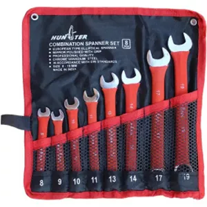 جعبه باز : ست آچار 8 عددی 8تا19 یکسر تخت و رینگی روکش دار هانتر HUNTER مدل 19-8