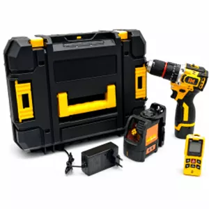 کیت مهندسی شامل دریل شارژی DCE16-1 ،متر لیزری 50متر TM50-200 و تراز لیزری DL10 پی ام PM مدل KIT-DLM