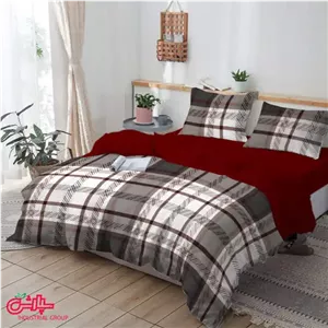 لحاف روتختی چهارخانه زرشکی کرم - کتان (325) 