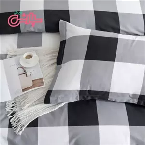 لحاف روتختی چهارخانه سفید مشکی - کتان (331) 