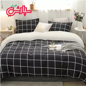 لحاف روتختی چهارخانه مشکی سفید - کتان (339) 