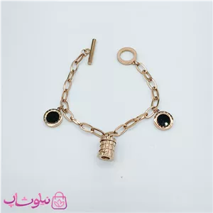 دستبند دخترانه آویز دار مدل بولگاری رزگلد کد 1886