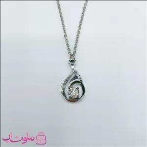 گردنبند زنانه استیل تک نگین سفید