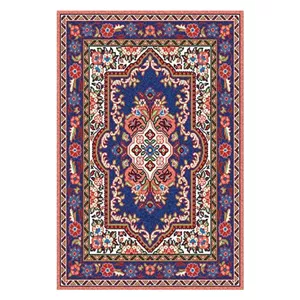 فرشینه مخمل ترک طرح عشایری نیلی گلبهی کد O140
