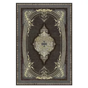 فرشینه مخمل ترک طرح قابی نسکافه ای کد L6-423 - 50×80 (پادری کوچک)