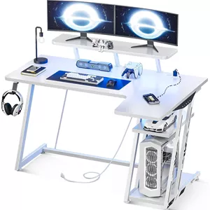 میز گیمینگ شکل L با چراغ های LED مدل MOTPK White Gaming Desk L 47 Inch - ارسال 15 الی 20 روز کاری