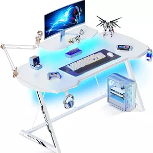 میز گیمینگ با چراغ های ال ای دی مدل MOTPK White Gaming Desk 47 inch - ارسال ۱۰ الی ۱۵ روز کاری