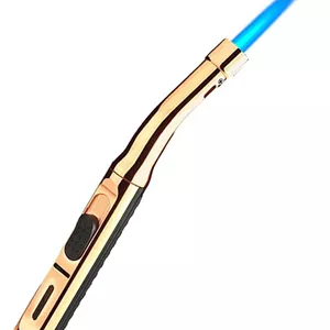 Butane Lighter Pen ibforcty Torch Lighter with Fire Lock Visible Fuel Window Lighter Adjustable Jet Flame for Grill Candle Kitchen BBQ Fireworks (Butane Not Included) (Golden) - ارسال 15 الی 20 روز کاری
