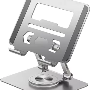 Inder 360? Rotating Tablet Stand for Desk Aluminum Alloy Foldable Ipad and Phone stand Holder for Desk Angle Adjustable Compatible with 4-12.9Inch Tablet and Mobile (Silver) - ارسال 15 الی 20 روز کاری