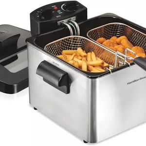 Hamilton Beach Deep Fryer with 2 Frying Baskets 19 Cups / 4.5 Liters Oil Capacity Lid with View Window Professional Grade Electric 1800 Watts Stainless Steel (35036) - ارسال 15 الی 20 روز کاری