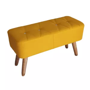 پاف نیمکت نشسته دو نفره پایه چوبی رنگ خردلی