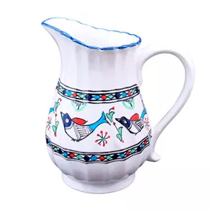 پارچ سنتی دسته دار نقش مرغی رنگی (چینی میبد مروارید یزد)