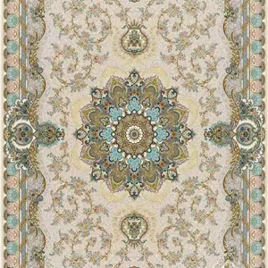فرش قیطران 1500 شانه کلکسیون 1500 شانه طرح آینور زمینه کرم (برجسته)