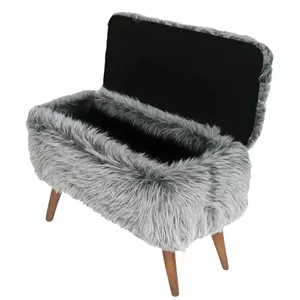 پاف نیمکت نشسته دو نفره باکس دار خزدار پایه چوبی رنگ طوسی