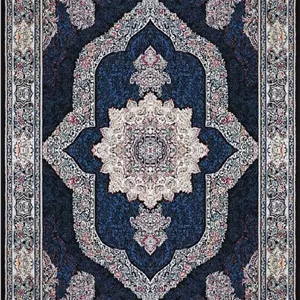 فرش کاشان 500 شانه طرح کارینا زمینه مشکی (غیربرجسته)