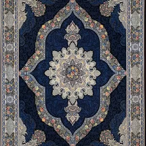 فرش کاشان 700 شانه طرح کارینا زمینه سورمه ای (غیربرجسته)