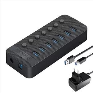 هاب 7 پورت USB 3.0 اوریکو کلیددار مدل CT2U3-7AB بهمراه آداپتور