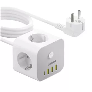 شارژر رومیزی و چندراهی برق 20 وات بیسوس مدل PowerCombo Cube E00066401213-00 S321A(محافظ ولتاژ)