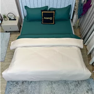 لحاف کاوری ساده سبز یشمی و کرم کد S933 ارزانچی 